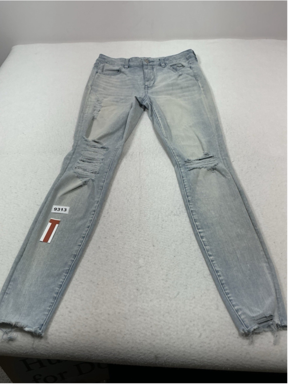 Womans Excellent American Eagle Jegging Stretch Distressed Blue Jeans Size 10